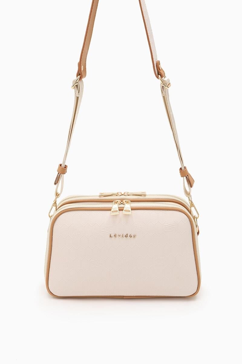 ليفيدورحقيبة كتف كريمية بسحاب مزدوج مطبوعة بنقشة قرص العسل 930044