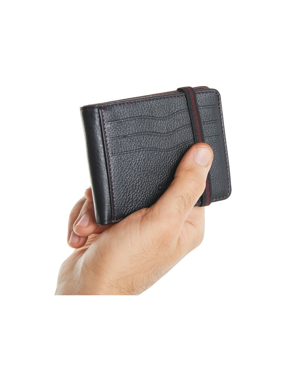 حامل بطاقات رجالي من الجلد الطبيعي باللون الأسود 755