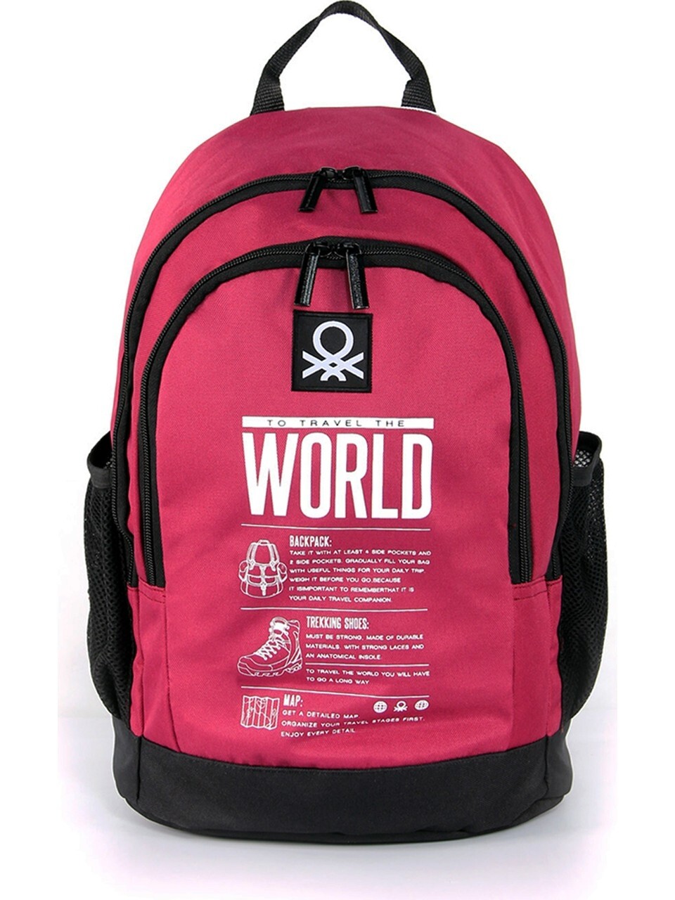 الألوان المتحدة من بينيتونحقيبة مدرسية للجنسين باللون الأحمر الداكن والأسود 03834