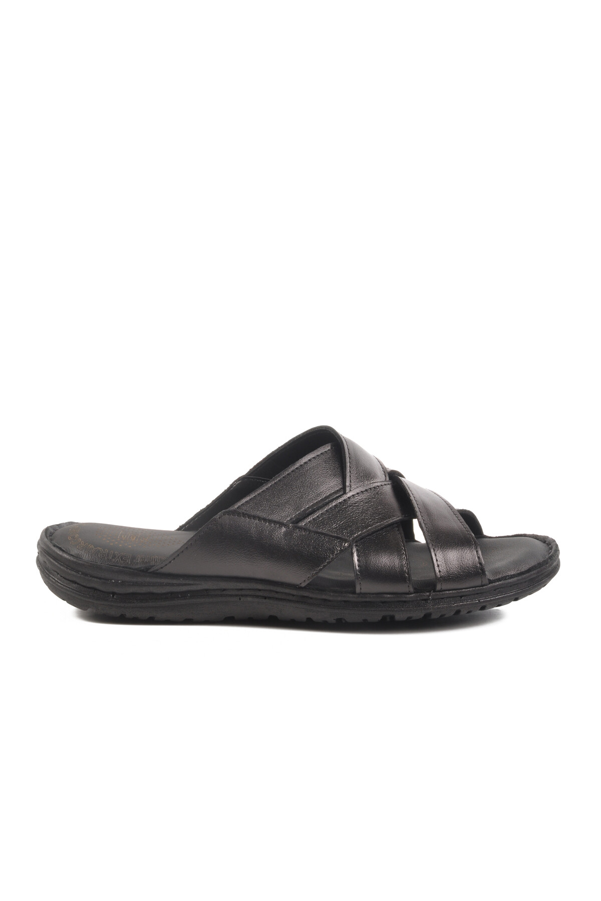 AyakmodBlack Genuine Leather Men's Slippers 476449 M