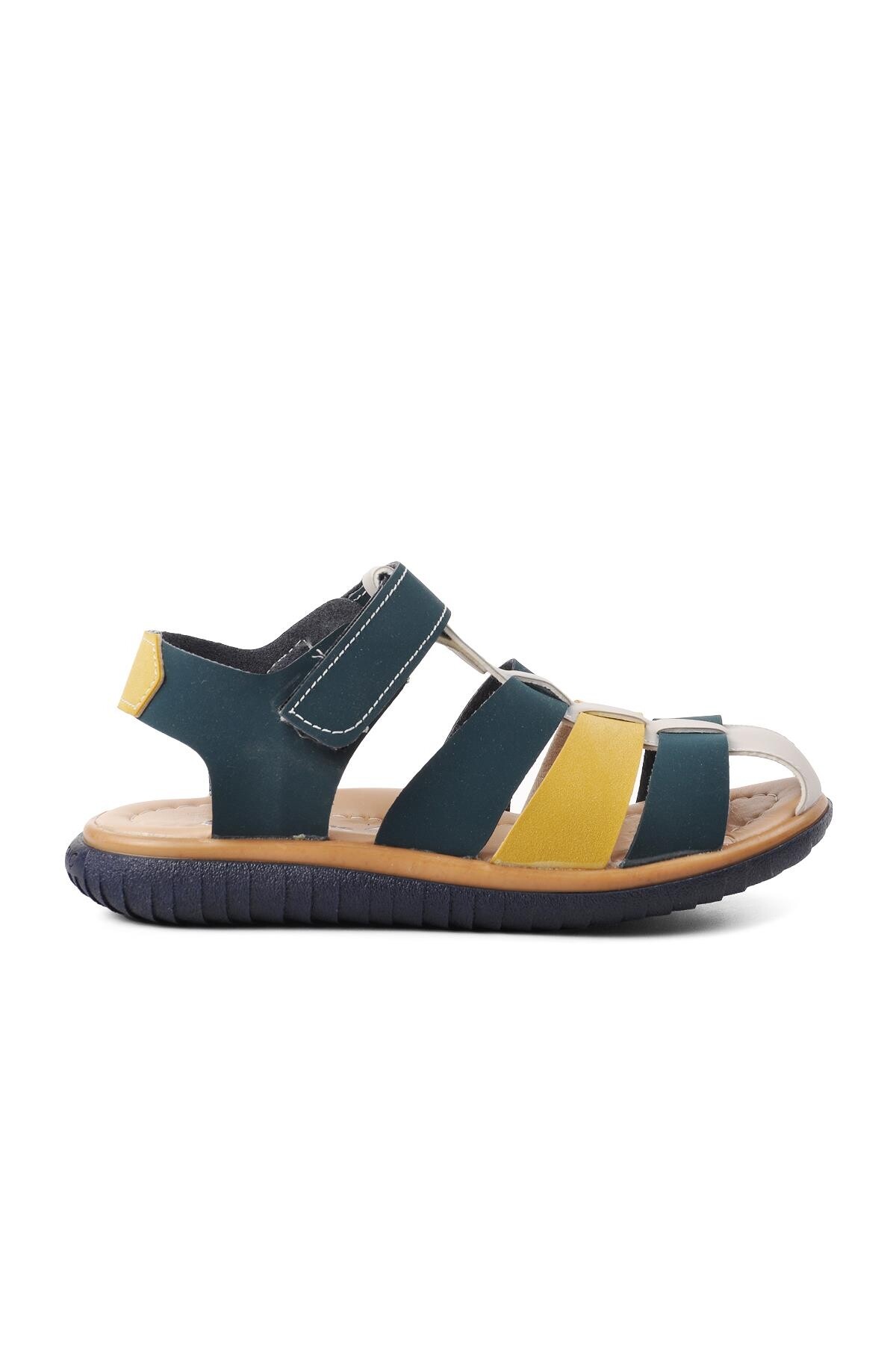 AyakmodNavy Blue Nubuck Yellow Boy Flat Sandals Ayakmod1500 F