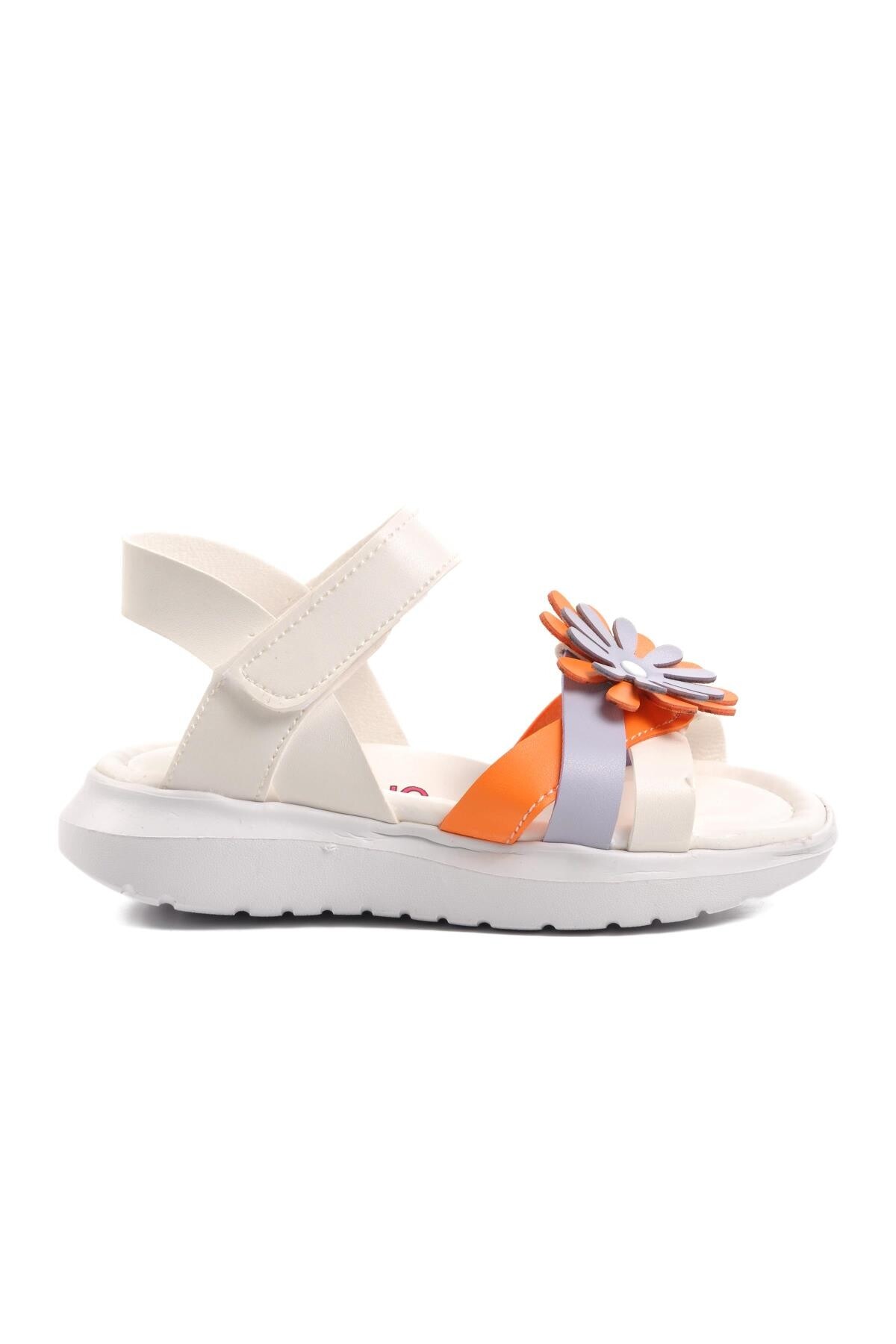 ايكمودWhite-Orange Girl's Flat Sandals Ayakmod Şng 8010 P