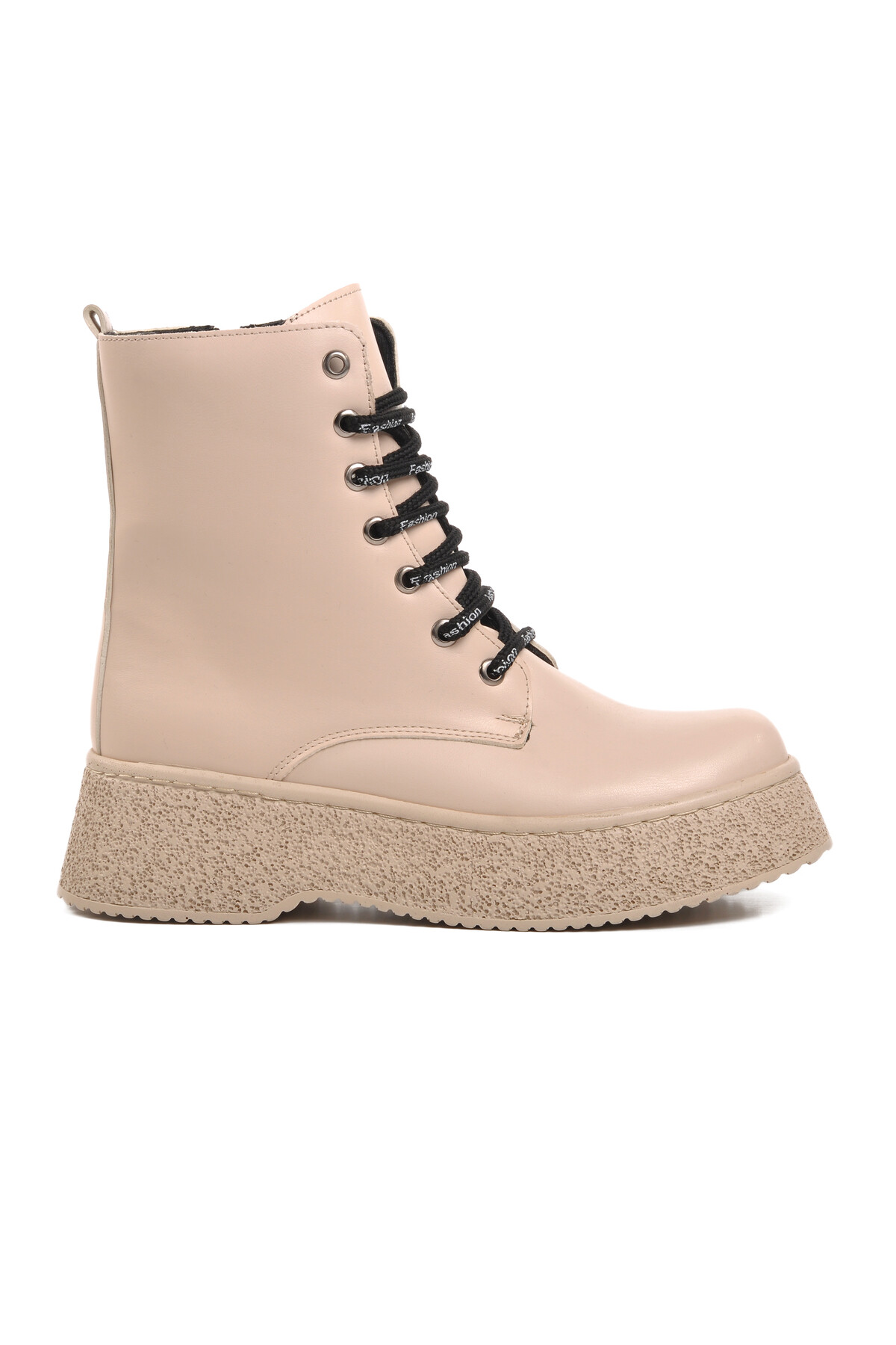 AyakmodBeige Lace-Up Zippered Women's Boots 145-01 Z