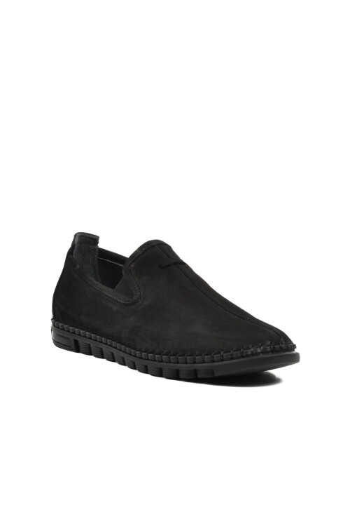 حذاء كاجوال رجالي من جلد النوبوك الأسود Ayakmod 2021 M