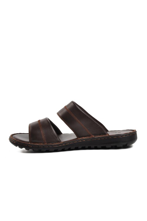 Büyük Numara Hakiki Deri Kahve Erkek Terlik 5311