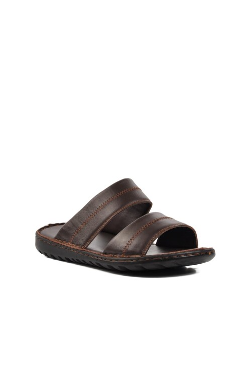 Büyük Numara Hakiki Deri Kahve Erkek Terlik 5311