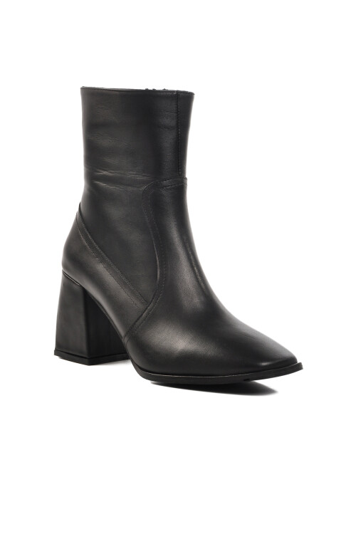 Black Genuine Leather Womens High Heel Boots with Polar Fleece Inside DS-10 Z