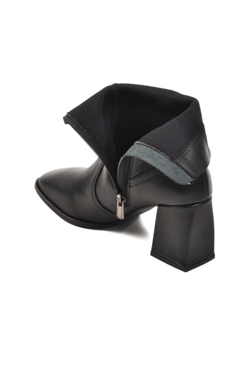 Black Genuine Leather Womens High Heel Boots with Polar Fleece Inside DS-10 Z