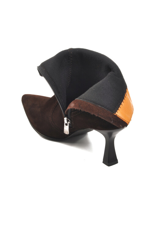 Brown Suede Fleece Genuine Leather Womens High Heel Boots DS-60 Z