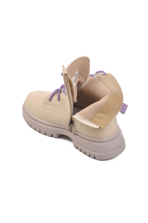 Cream-Lilac Polyurethane Girls Boots 1525 F
