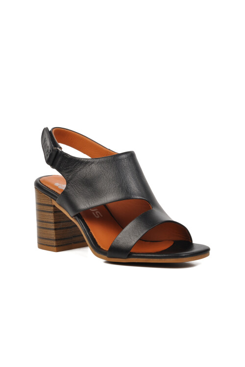 Black Genuine Leather Womens Heeled Sandals 2108502Y Z