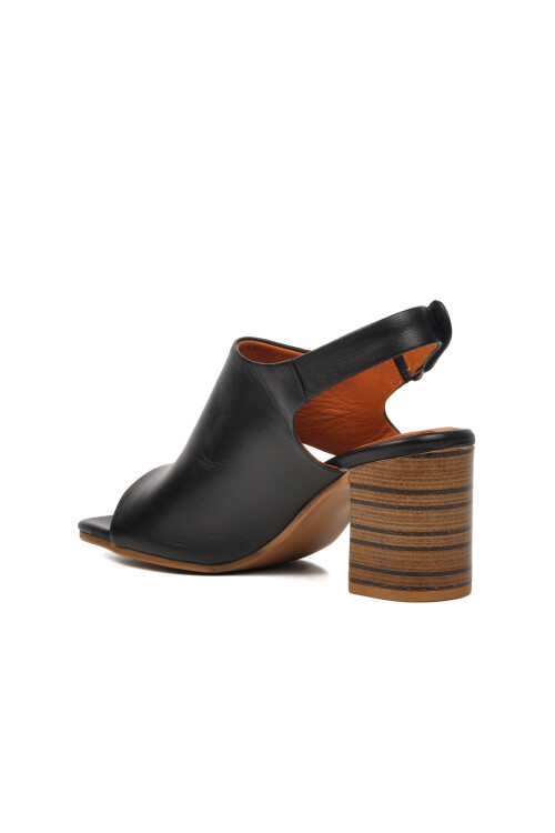 Black Genuine Leather Womens Heeled Sandals 2108502Y Z