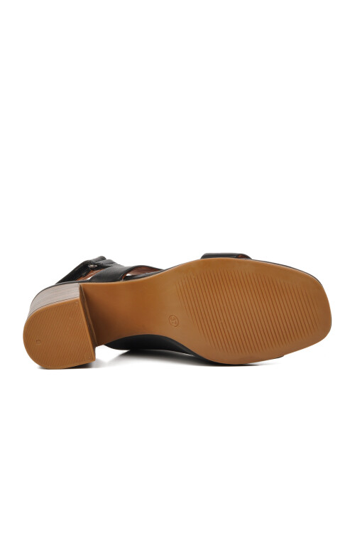 Black Genuine Leather Womens Heeled Sandals 2108502Y Z