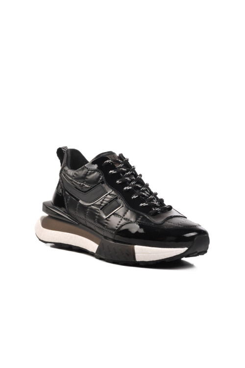 حذاء كاجوال رجالي من الجلد الطبيعي باللون الأسود اللامع 152-18344 M