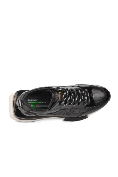 حذاء كاجوال رجالي من الجلد الطبيعي باللون الأسود اللامع 152-18344 M