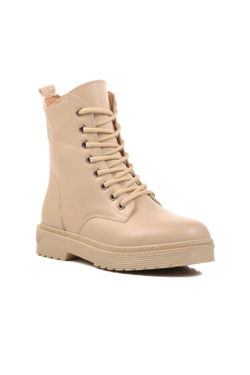 Beige Leather Fur Lined Womens Boots 525343 Z