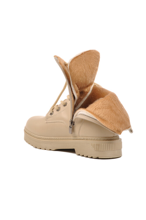 Beige Leather Fur Lined Womens Boots 525343 Z