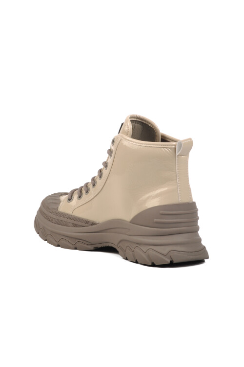 Beige Patent Leather Lace-Up Womens Boots 24K311-4 Z