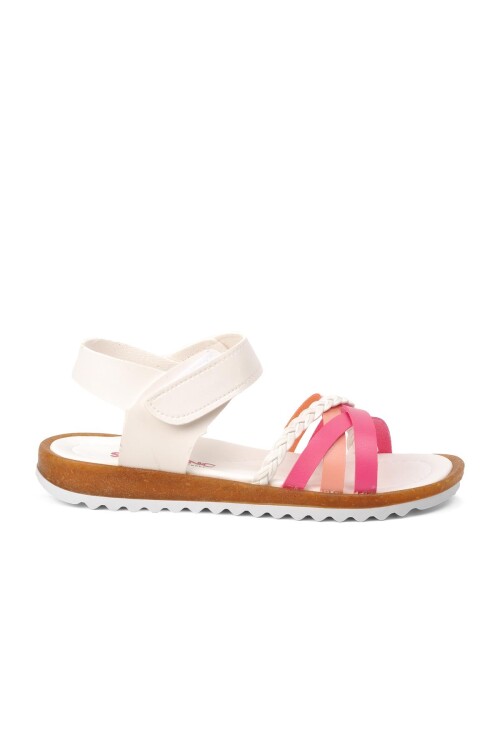 White-Fuchsia-Pink Girl Flat Sandals 22Y02 F