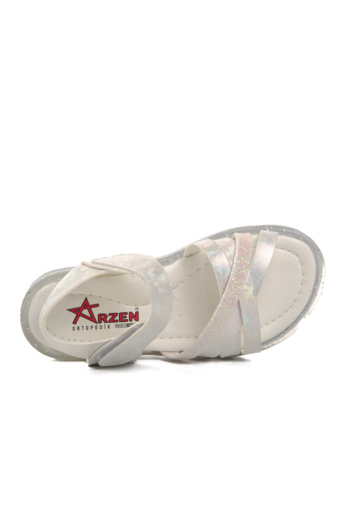 White Glittery Childrens Flat Sandals 24-400 P