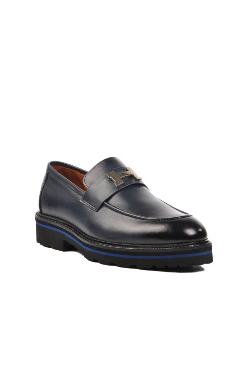 Navy Blue Genuine Leather Mens Loafer Shoes Premium 2871 M