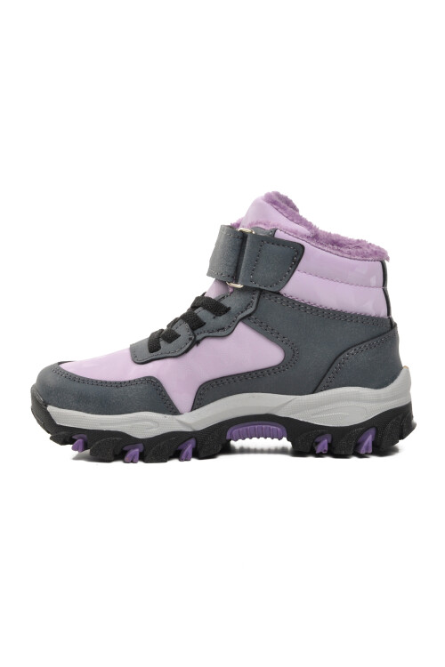 Lilac Velcro Kids Outdoor Boots Leo P