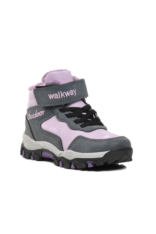Lilac Velcro Kids Outdoor Boots Leo P