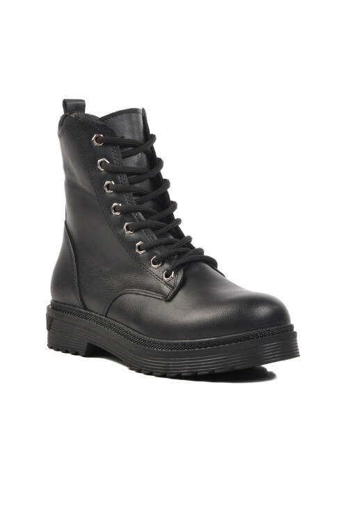 حذاء نسائي من الجلد والفراء باللون الأسود 525343 Z