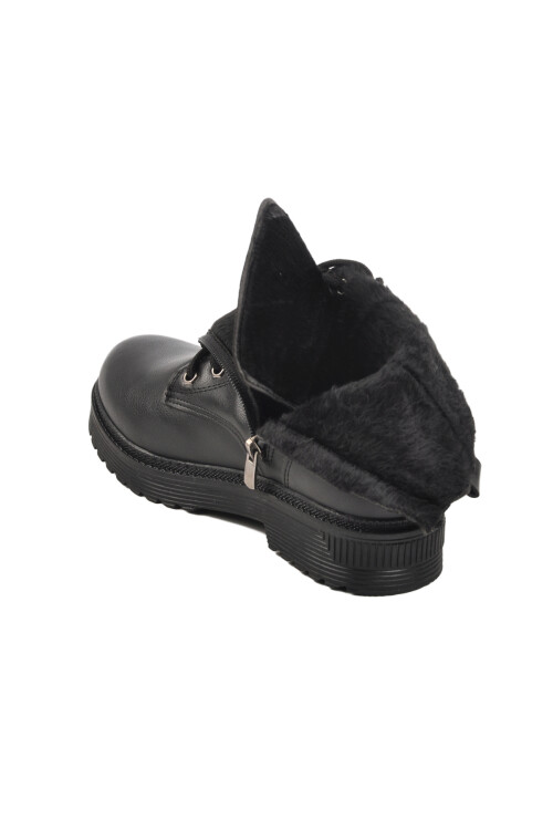 حذاء نسائي من الجلد والفراء باللون الأسود 525343 Z