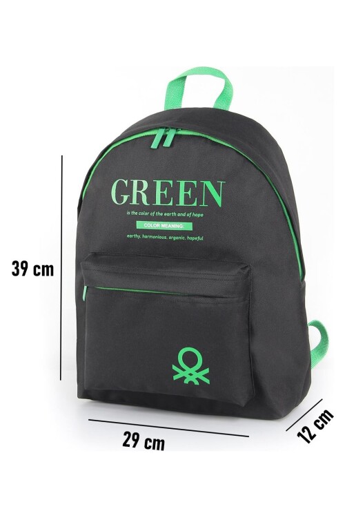 United Colors Of BenettonBlack-Green Unisex School Bag 03805