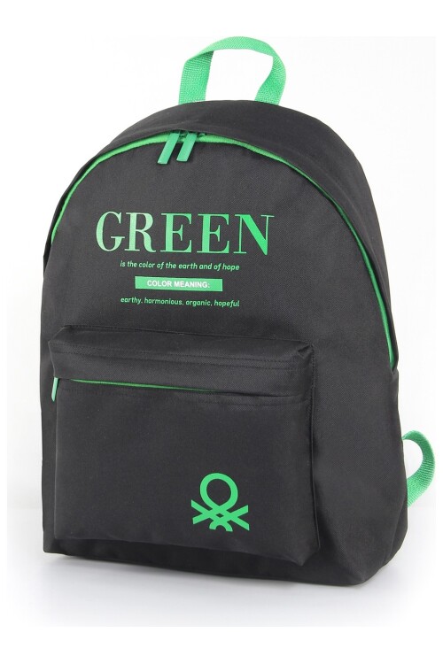 United Colors Of BenettonBlack-Green Unisex School Bag 03805