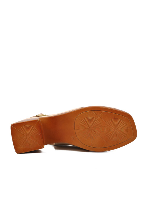 Bej Hakiki Deri Kadın Topuklu Sandalet 2311510Y Z