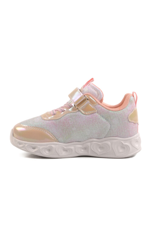 Beige Velcro Lighted Girls Sneakers Yuki P