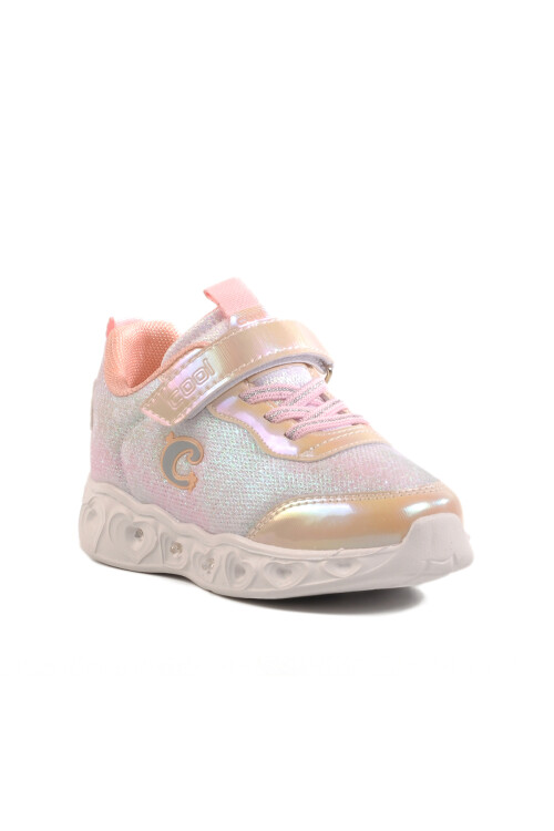 Beige Velcro Lighted Girls Sneakers Yuki P