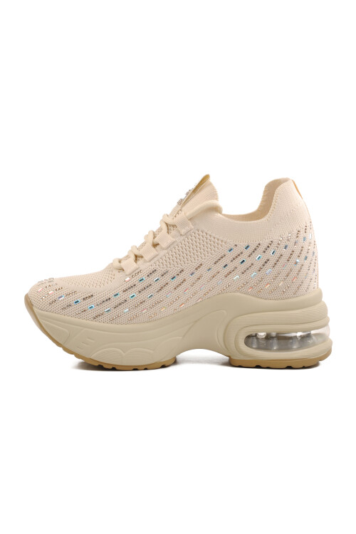 Beige Knitted Air Sole Womens Sneaker 25Y300-20 Z