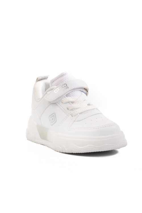 White Silver Velcro Unisex Kids Sports Shoes 1603 B
