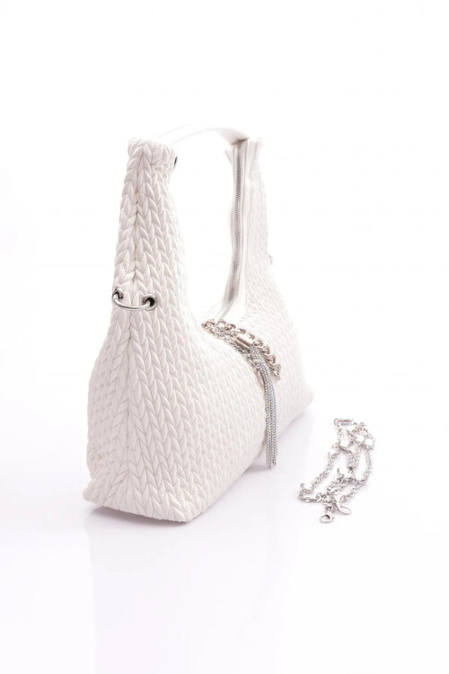حقيبة يد وكتف نسائية محبوكة باللون الأبيض 17331