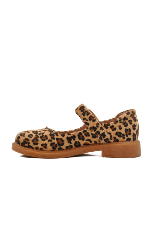 Brown Leopard Patterned Belted Womens Ballerinas 572407 Z