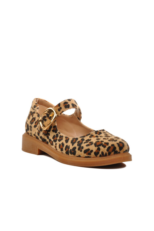 Brown Leopard Patterned Belted Womens Ballerinas 572407 Z
