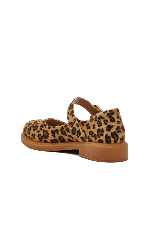 Brown Leopard Patterned Belted Womens Ballerinas 572407 Z