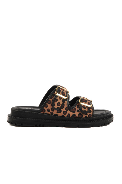Leopard Patterned Textile Womens Slippers 238051 Z