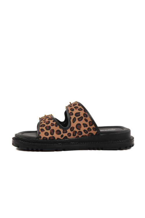 Leopard Patterned Textile Womens Slippers 238051 Z
