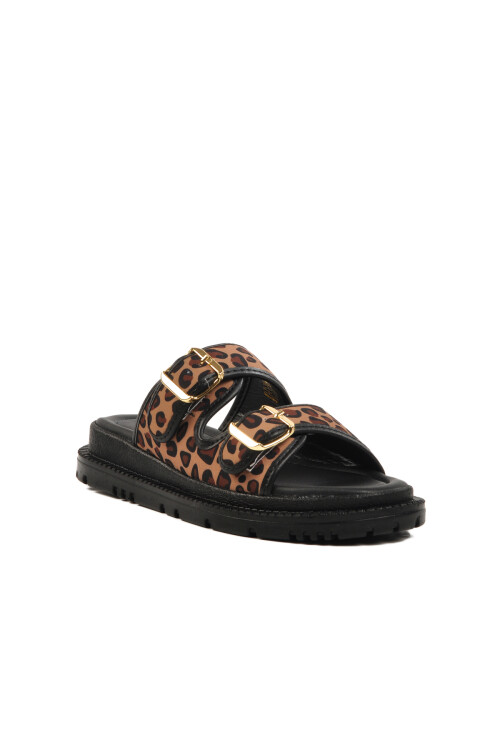 Leopard Patterned Textile Womens Slippers 238051 Z