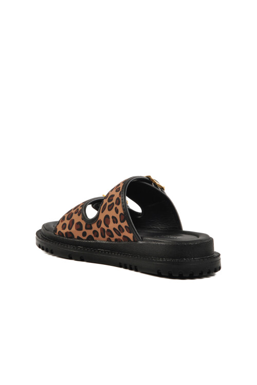 Leopard Patterned Textile Womens Slippers 238051 Z