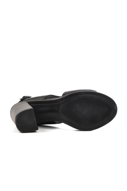 Siyah Hakiki Deri  Kadın Topuklu Sandalet 24381500 Z