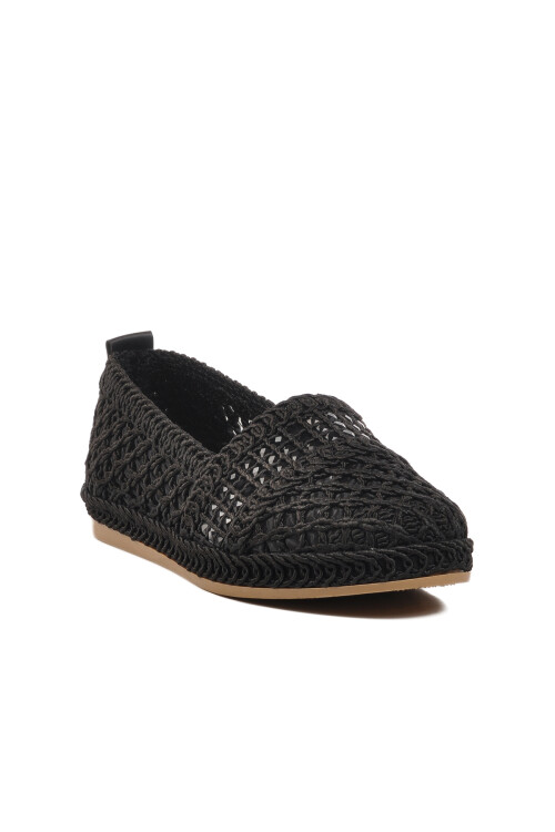 Black Knitted Knitwear Womens Ballerinas PC-54570 Z