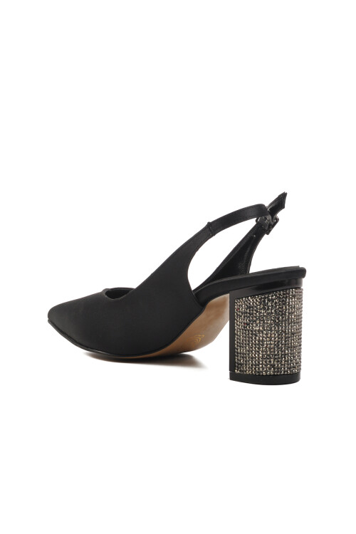 Siyah Saten Kalın Topuk Kadın Topuklu Ayakkabı 357128 Z