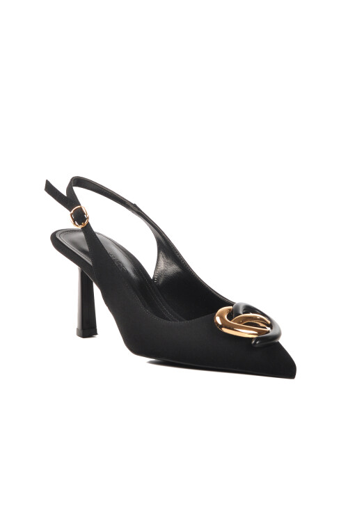 حذاء سهرة نسائي بكعب رفيع من الساتان الأسود 575010 Z