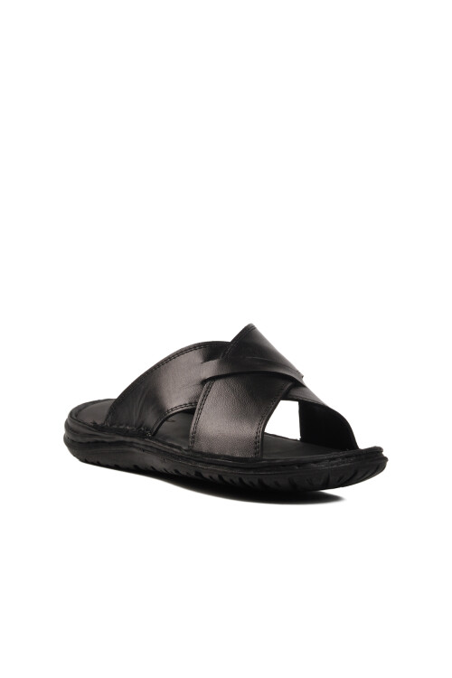 Black Cross-Strap Lightweight Mens Slippers 476404 M