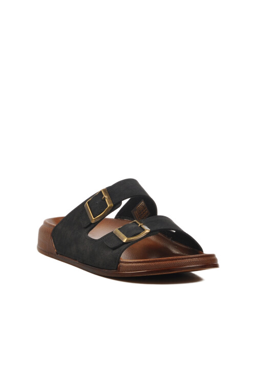 Black Double-Strap Lightweight Mens Casual Slippers PC-7411 M